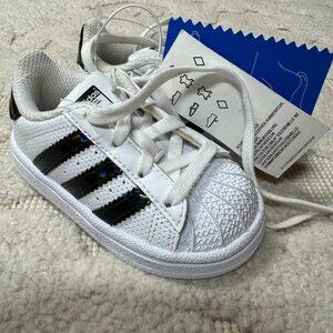 adidas ortholite Kid's Black‎ and White Lace Up Superstar Crib Sneaker NWT shine